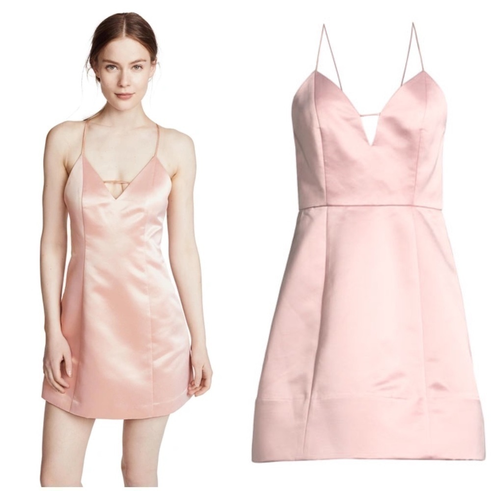 Alice + Olivia Pearl Deep V Sleeveless Lantern Cocktail Dress in Blush Pink